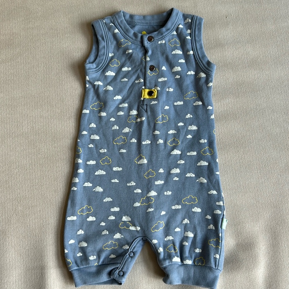 Finn + Emma Organic Cotton Sleeveless Baby Jumpsuit /‎ Romper -Cloudy Sky 9-12 m